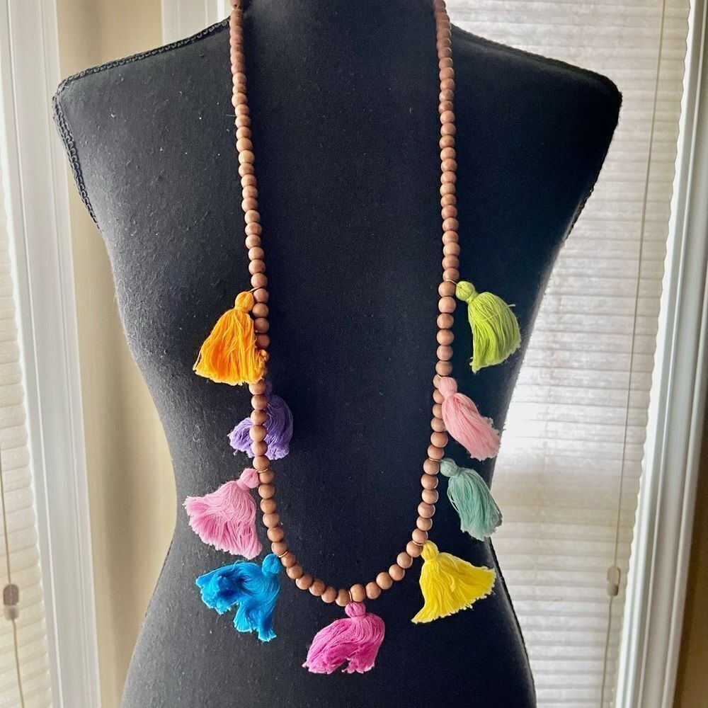 Boho Multi Color Tassel Wooden Beads Necklace